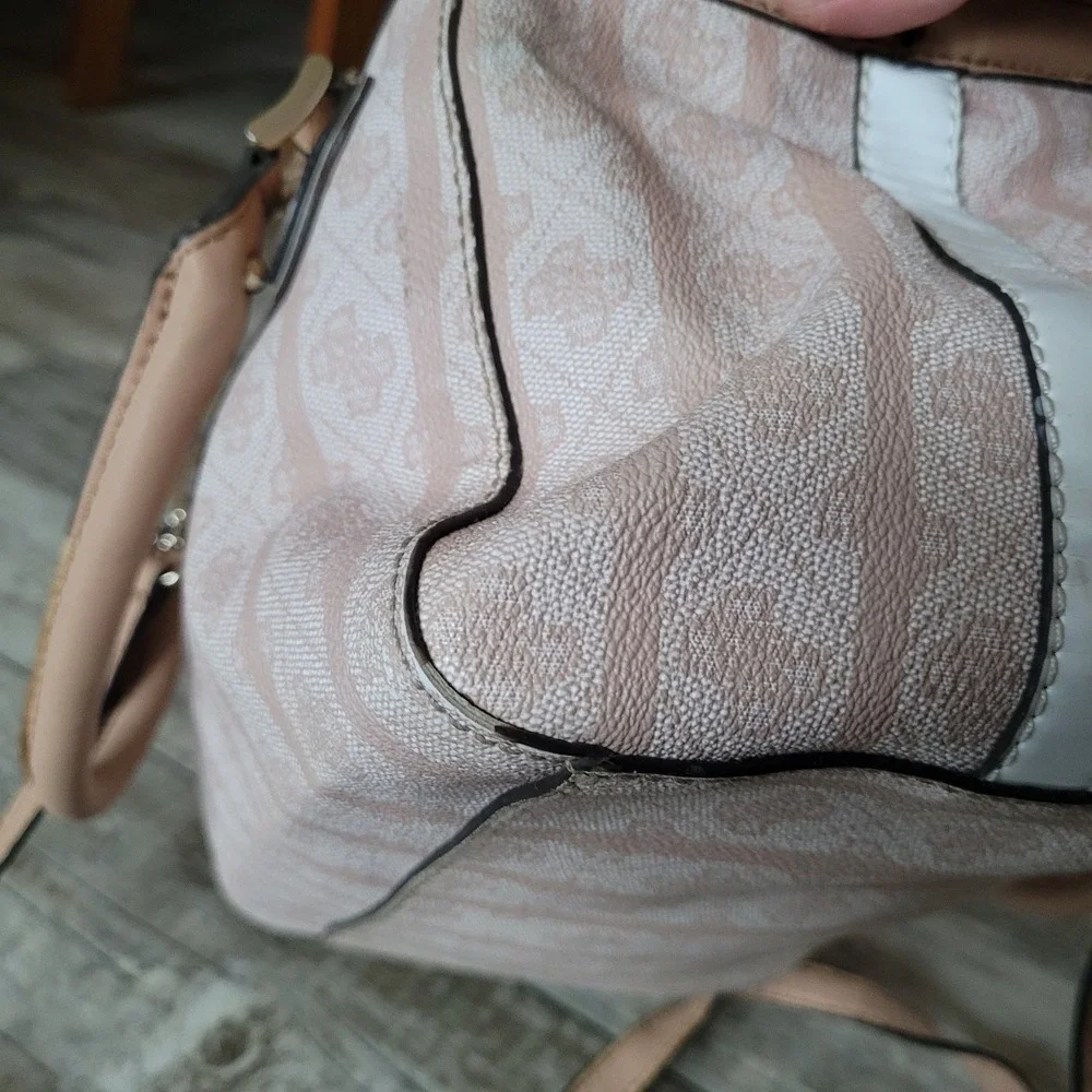 GUESS Y2K Jasleen Box Satchel Doctor Purse Monogram Pink Crossbody Handbag Charm